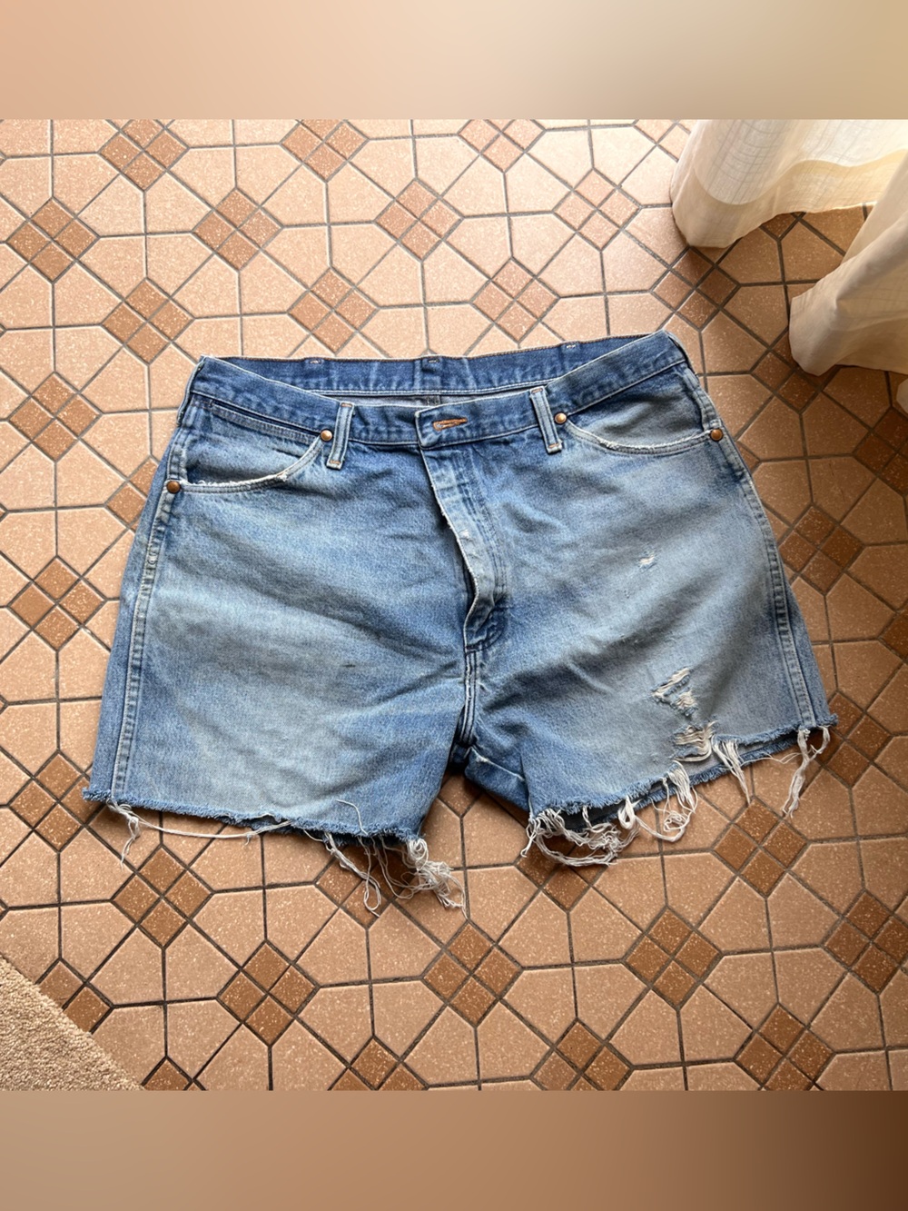 Vintage Wrangler Denim Distressed Women’s cutoff Shorts - Light Blue